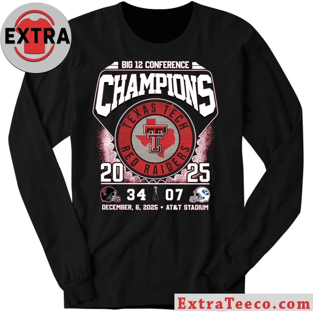 Celebrating the Texas Tech Red Raiders’ 2025 Big 12 Conference Football Championship 34 BYU 07 December 6, 2025, at AT&amp;T Stadium in Arlington, Texas Shirt
