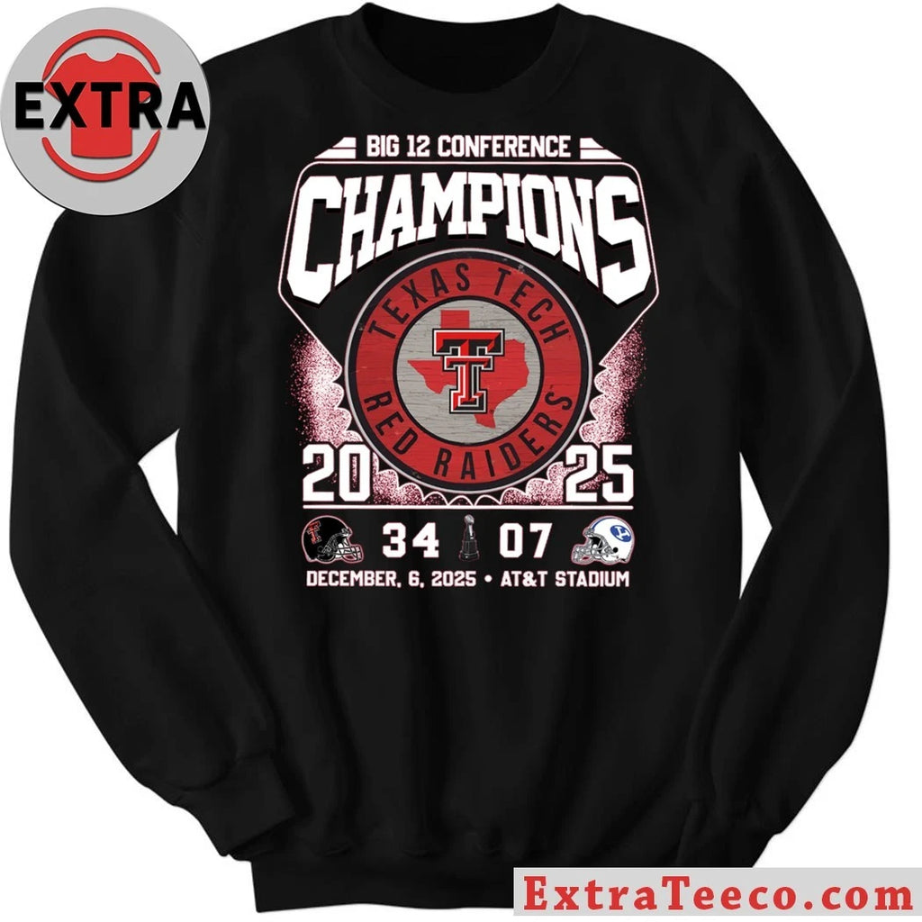 Celebrating the Texas Tech Red Raiders’ 2025 Big 12 Conference Football Championship 34 BYU 07 December 6, 2025, at AT&amp;T Stadium in Arlington, Texas Shirt