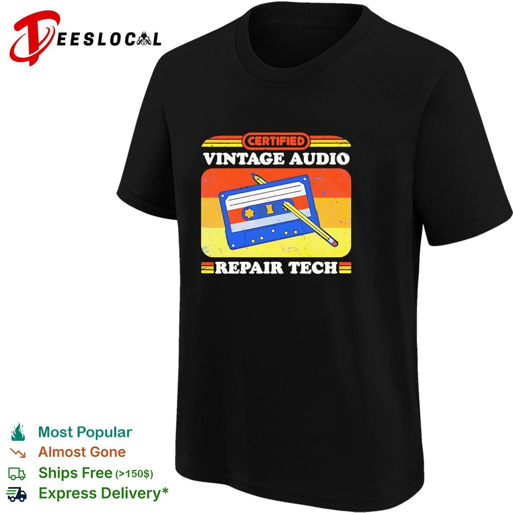 Certified vintage audio repair tech cassette tape pencil shirt