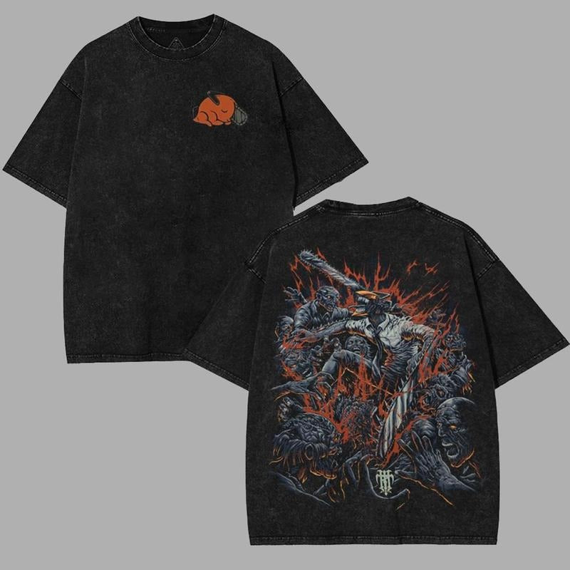 Chainsaw Man Anime Manga T-Shirt, 2 sided Washed T-shirt Cotton Unisex Streetwear  Top gifts 90s Menswear graphic tee...