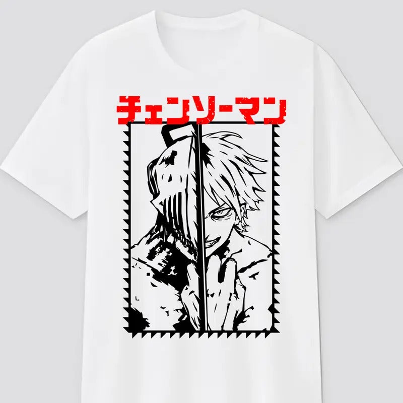 Chainsaw Man Anime T-shirt, Denji Chainsaw Devil Face Graphic Tee, Anime & Manga Gifts Cotton Menswear Hoodie, Sweatshirt