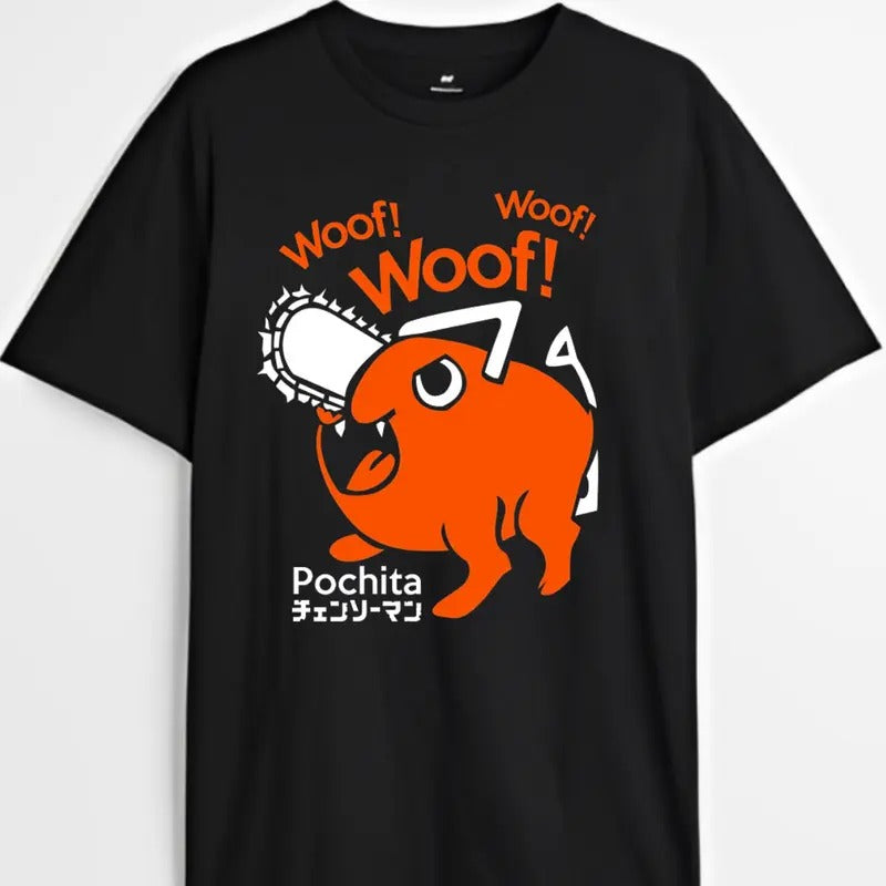 Chainsaw Man Anime T-shirt, Pochita Woof Woof Graphic Tee, Anime & Manga Gifts Cotton Menswear Hoodie, Sweatshirt
