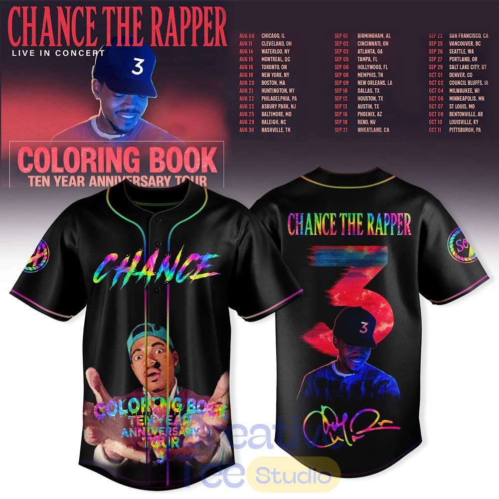 Chance The Rapper Coloring Book 10 Year Anniversary Tour Baseball Jersey