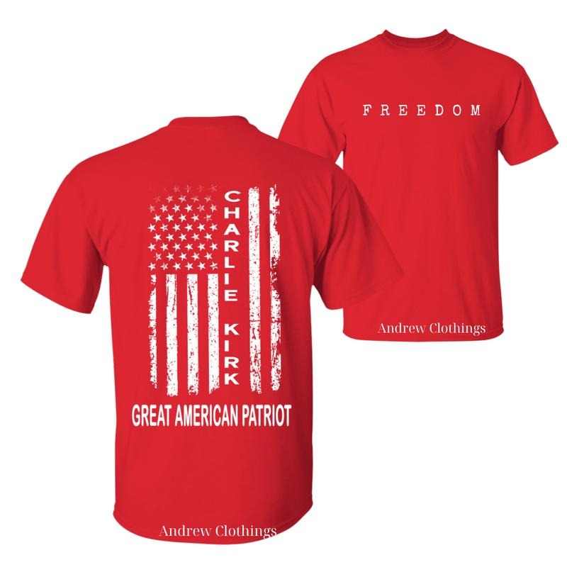 Charlie Kirk Freedom A True American Patriot with US Flag Graphic T-Shirt, Wear Red on October 14th as Charles James Kirk...