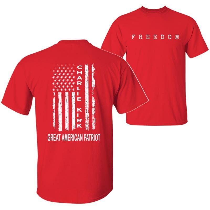 Charlie Kirk Freedom A True American Patriot with US Flag Graphic T-Shirt, Wear Red on October 14th as Charles James Kirk...
