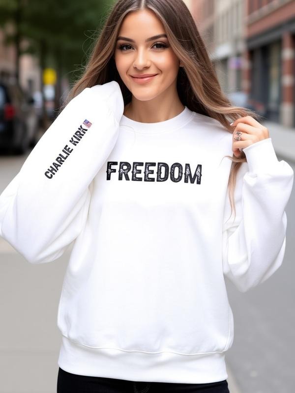 Charlie Kirk Patriot Freedom Sweatshirt Front and Sleeve Design Political Awareness Graphic Pullover Top T-Shirts, Hoodie