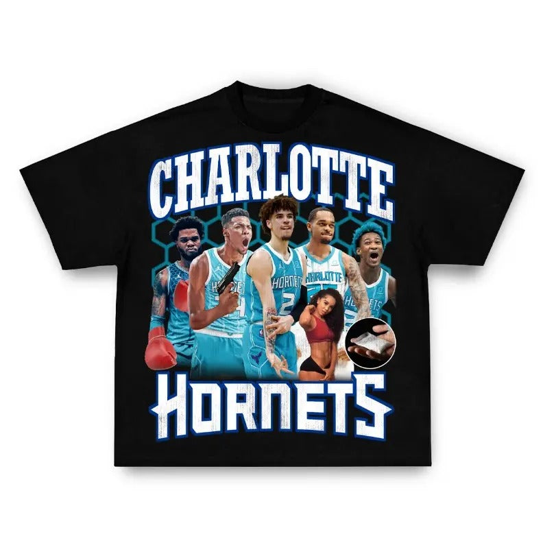 Charlotte Hornets Graphic T-Shirt -Streetwear Casual Menswear Short Sleeves Tee Hoodie, Sweatshirt | PodTeesHub.com