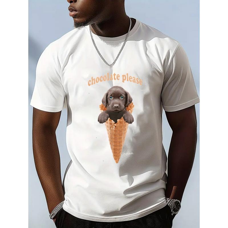 Charming Cotton T-shirt with Puppy and Ice Cream graphics Chocolate Please casual style Hoodie, Sweatshirt | PodTeesHub.com