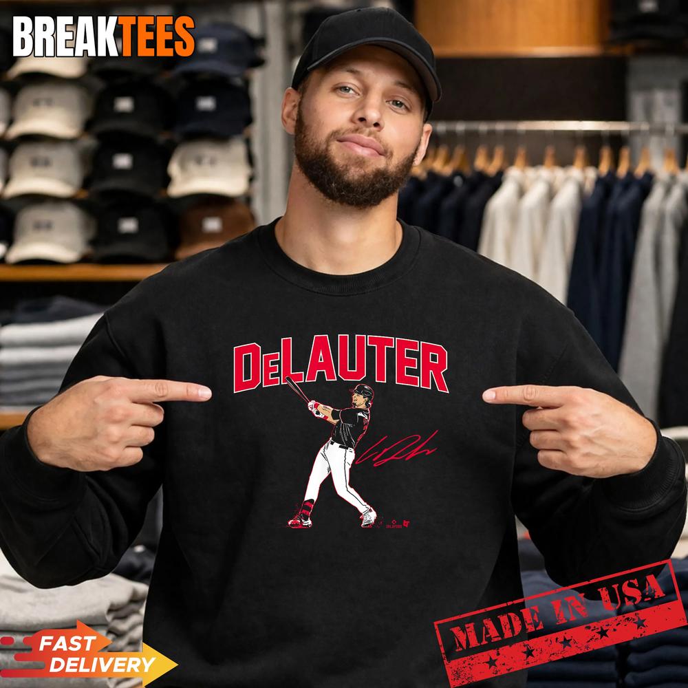 Chase DeLauter Slugger Swing Cleveland Baseball Shirt
