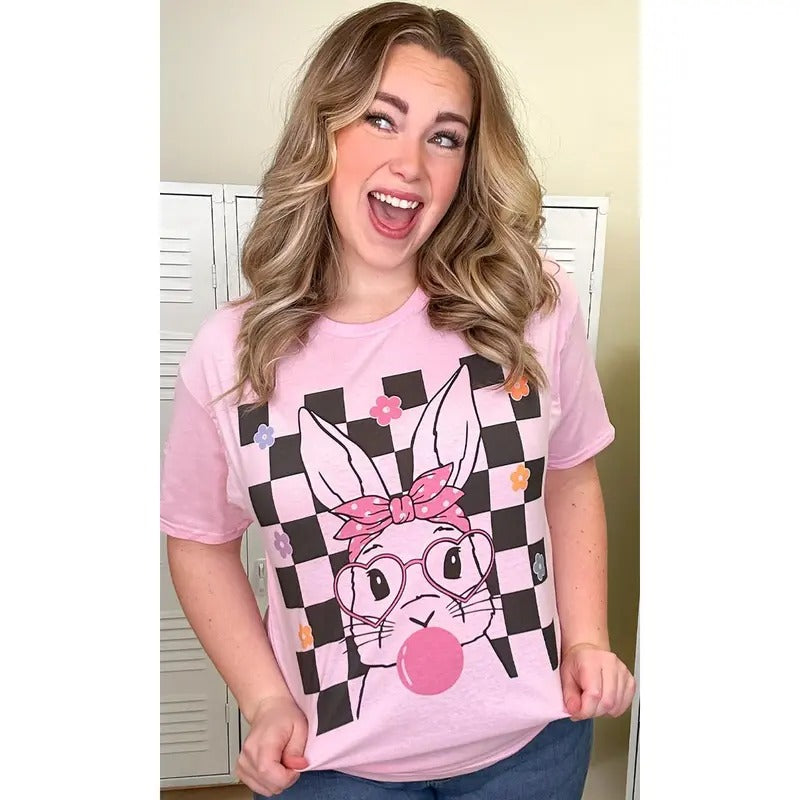 Checkerboard Bunny Adult Graphic T-Shirt Hoodie, Sweatshirt | PodTeesHub.com