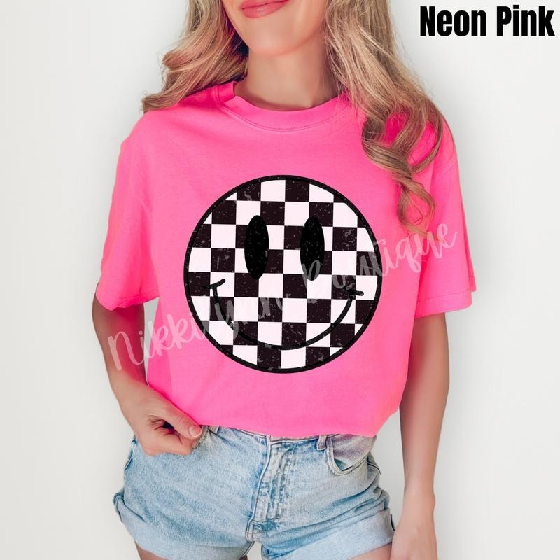 Checkerboard Happy Face Comfort Colors T-Shirt 'NLB' Hoodie, Sweatshirt | PodTeesHub.com