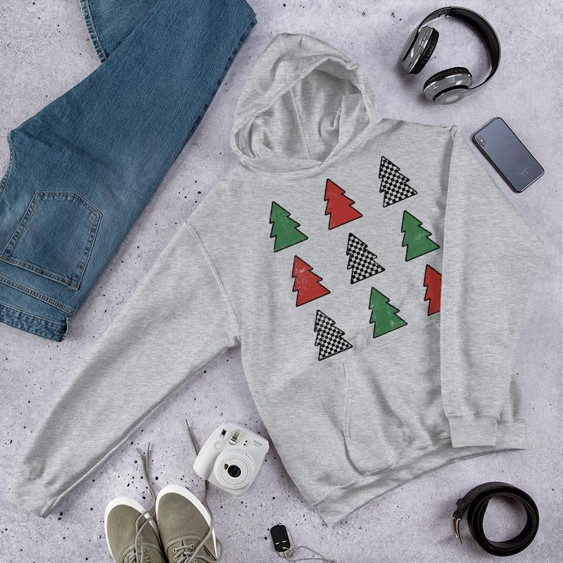 Checkered Christmas Tree Graphic Hoodie T-Shirts, Sweatshirt | PodTeesHub.com