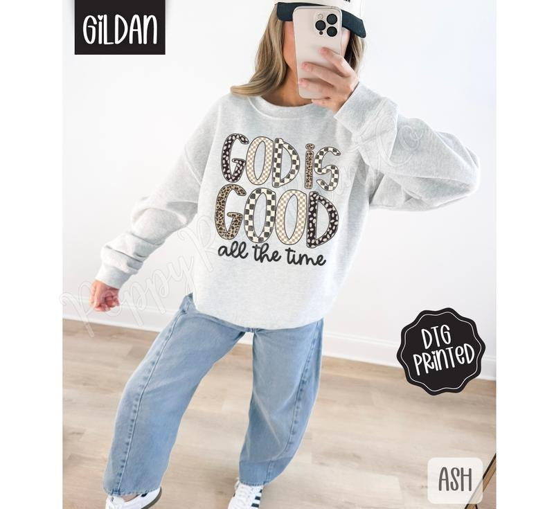Checkered God is Good Sweatshirt, Trendy Women's Religious Sweater T-Shirts, Hoodie | PodTeesHub.com