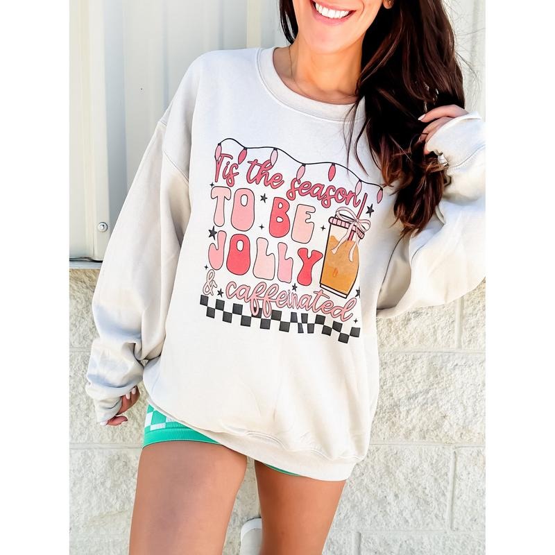 Checkered Jolly And Caffeinated Graphic Top T-Shirts, Hoodie, Sweatshirt | PodTeesHub.com