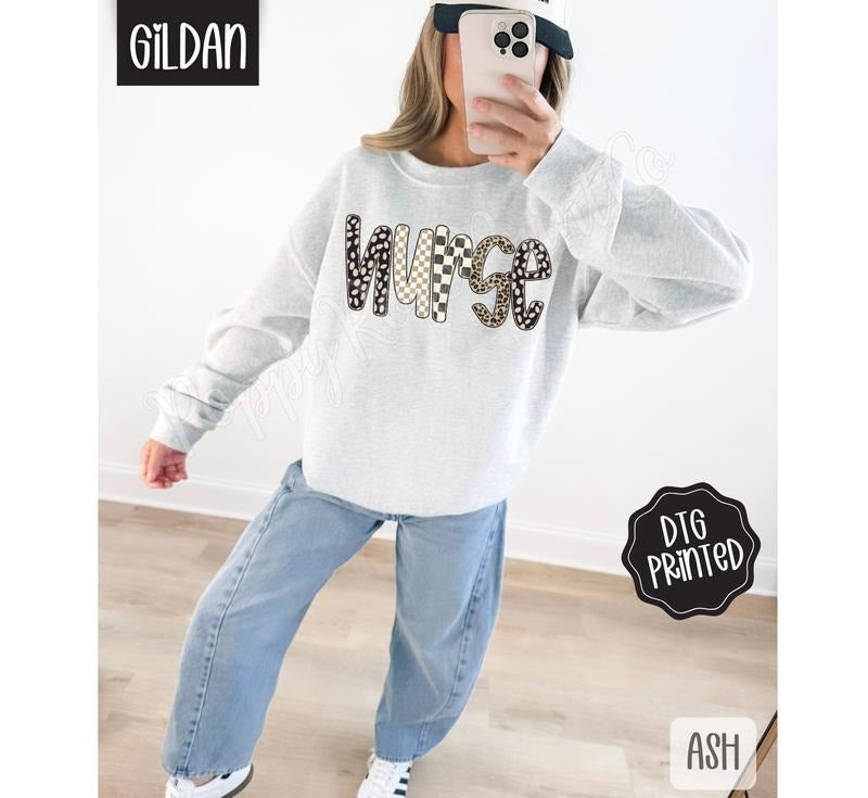 Checkered Nurse Sweatshirt, Trendy Women's Sweater T-Shirts, Hoodie | PodTeesHub.com