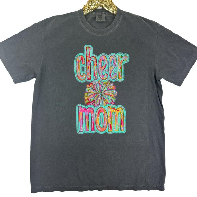 Cheer Brushstroke Mom Comfort Colors T-Shirt Hoodie, Sweatshirt | PodTeesHub.com