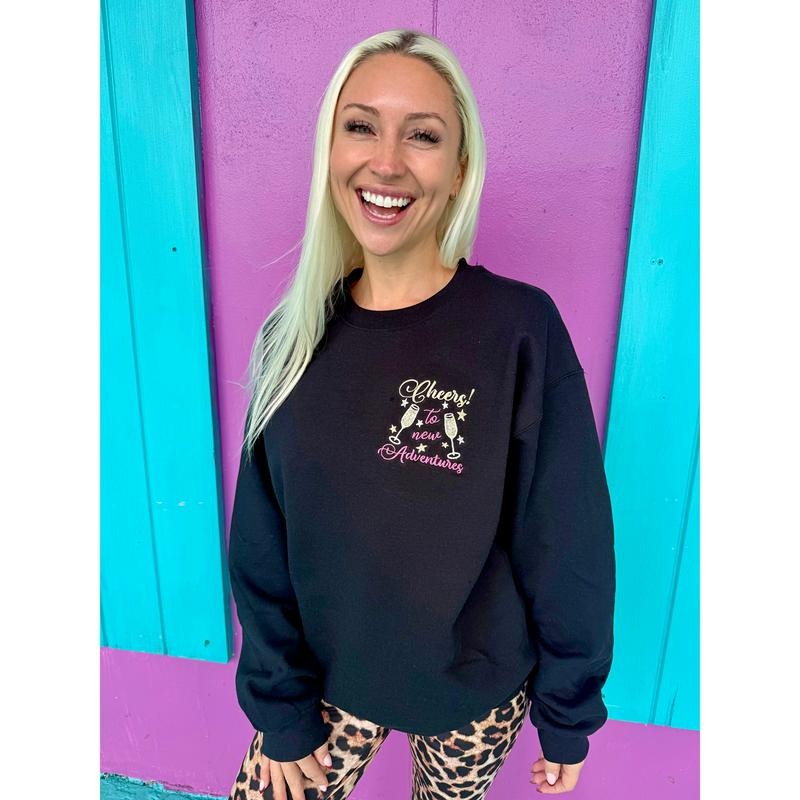 Cheers to New Adventures Embroidered Sweatshirt T-Shirts, Hoodie | PodTeesHub.com