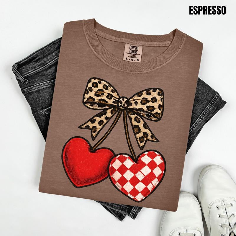 Cheetah & Checker Cherry Hearts Comfort Colors T-Shirt 'NLB' Hoodie, Sweatshirt | PodTeesHub.com