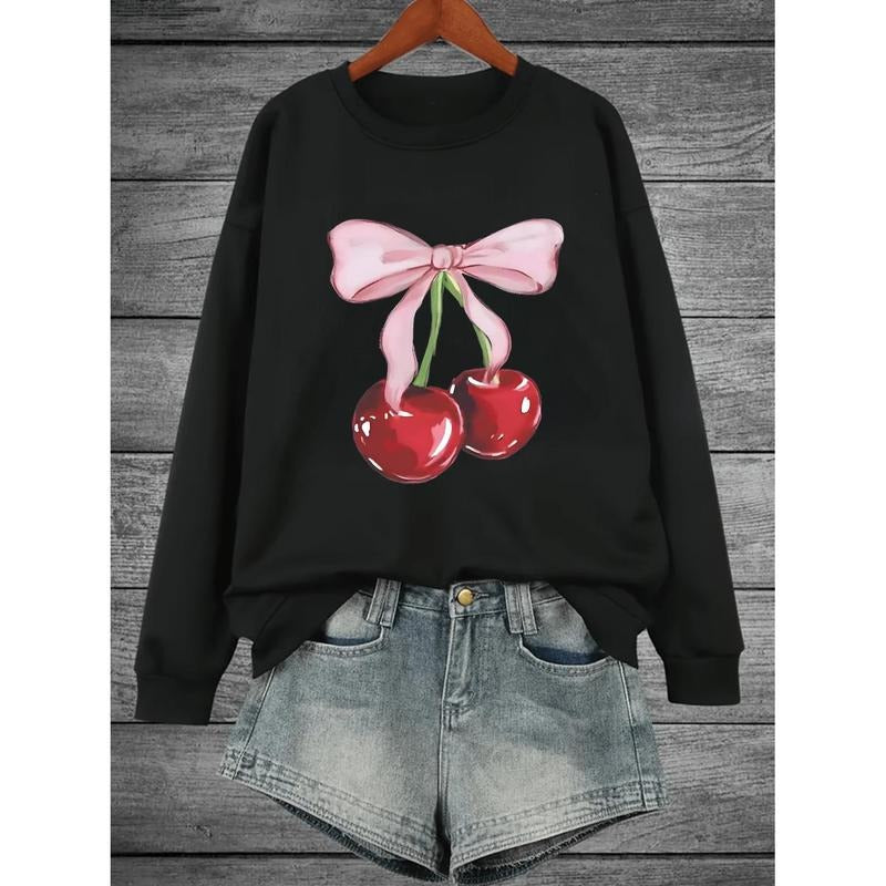 Cherry Graphic Pullover Sweatshirt for Girls Long Sleeve Casual Wear T-Shirts, Hoodie | PodTeesHub.com