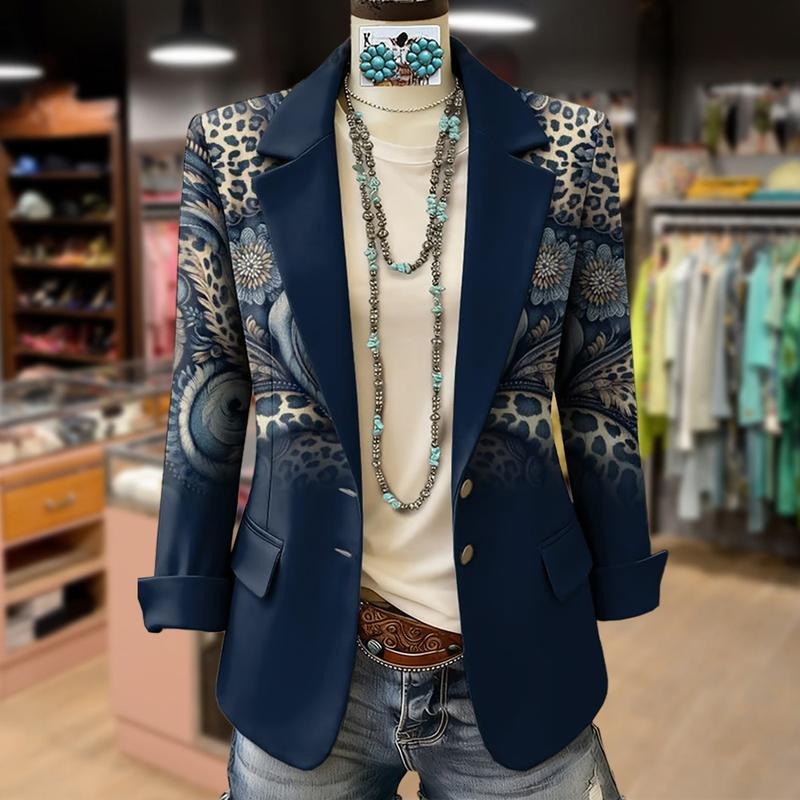 Cherrybetty Retro Leopard Floral Print Blazer Coat Womenswear Long Sleeve Outerwear Winter Outfits For Women Winter Coats...