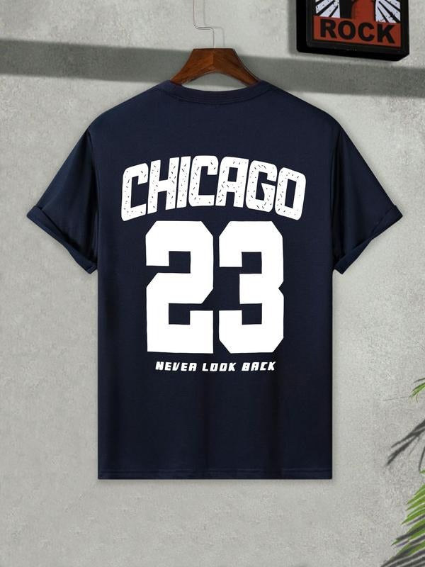 Chicago Don't Look Back Graphic Print T-Shirt, Casual Fitted Style Short Sleeve Tee for Summer, Trendy Streetwear Top...