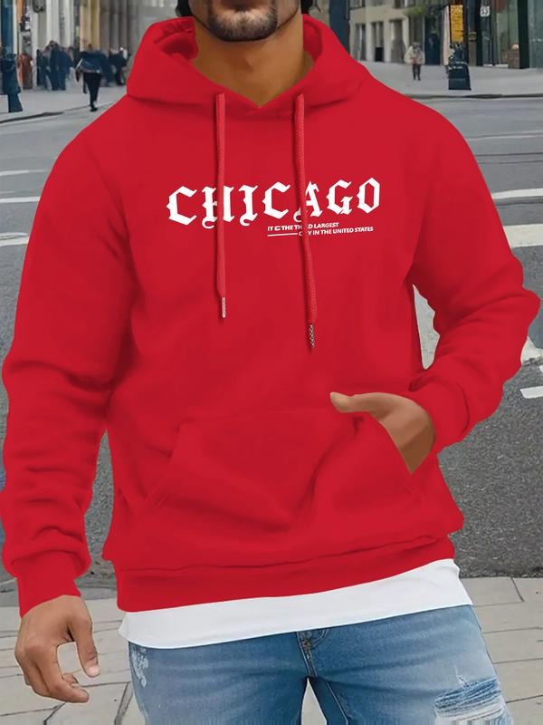 Chicago Monogram Print Men's Hooded Sweatshirt New Spring and Winter Solid Color Printed Hoodie Top Loose Style T-Shirts