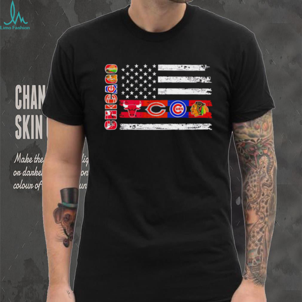 Chicago Sports Teams Flag Logo Distressed Vintage Style T Shirt