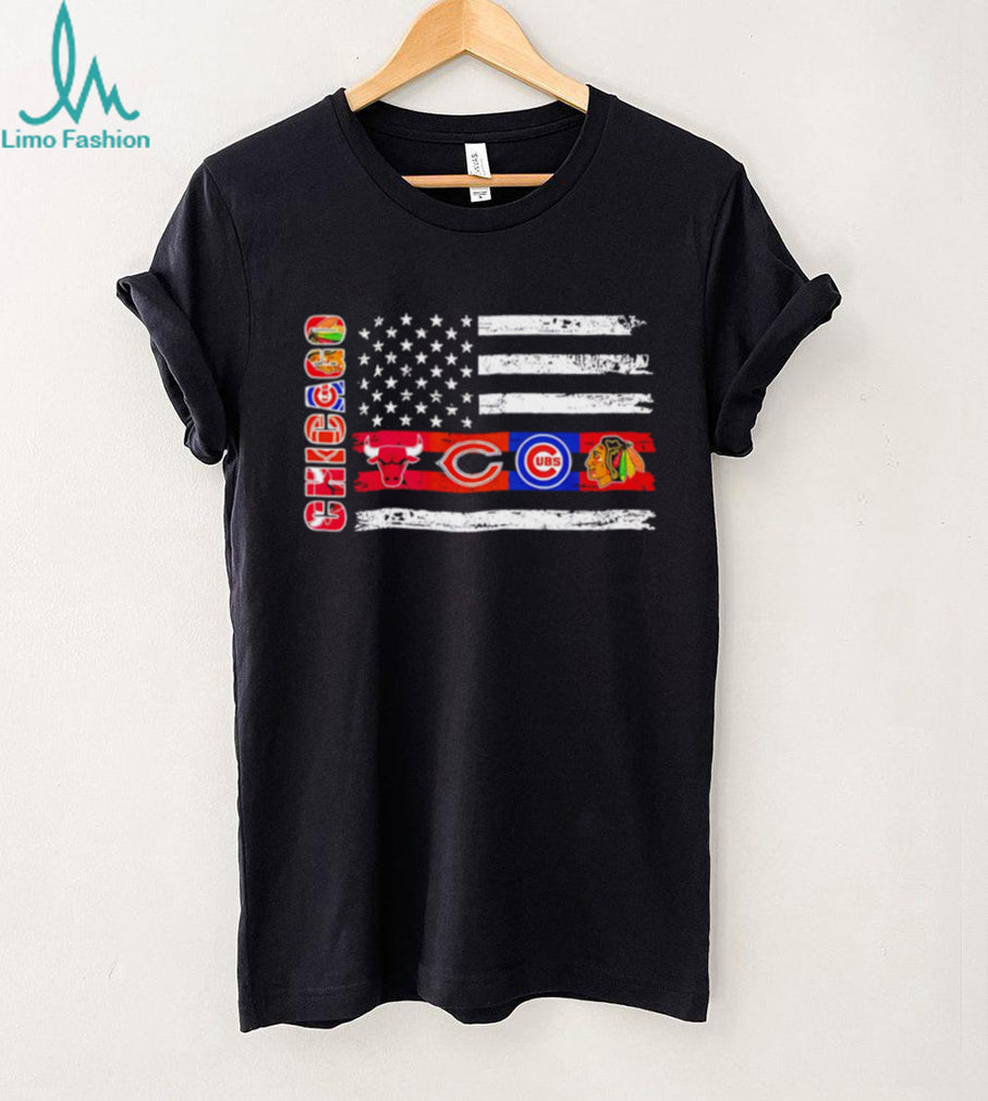 Chicago Sports Teams Flag Logo Distressed Vintage Style T Shirt