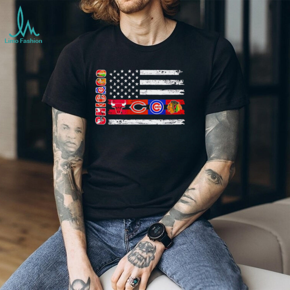 Chicago Sports Teams Flag Logo Distressed Vintage Style T Shirt