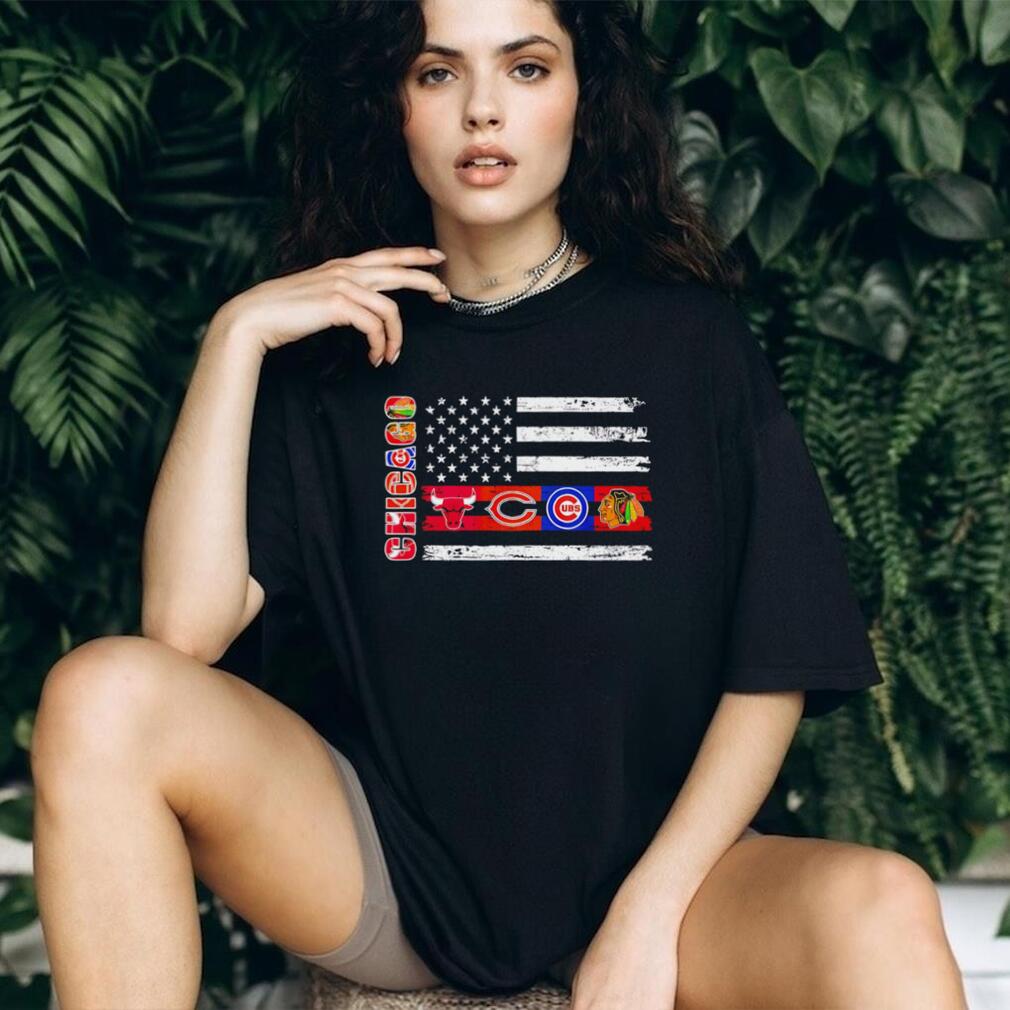 Chicago Sports Teams Flag Logo Distressed Vintage Style T Shirt