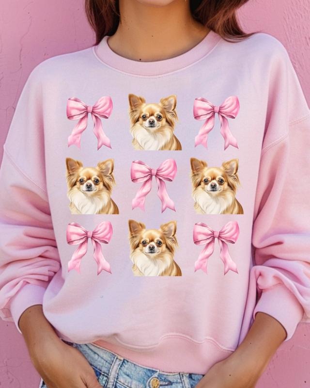 Chihuahua With Bows Sweatshirt Unisex Relaxed Fit Printed In The USA Clothing Womenswear Casual Comfort Cotton Top...