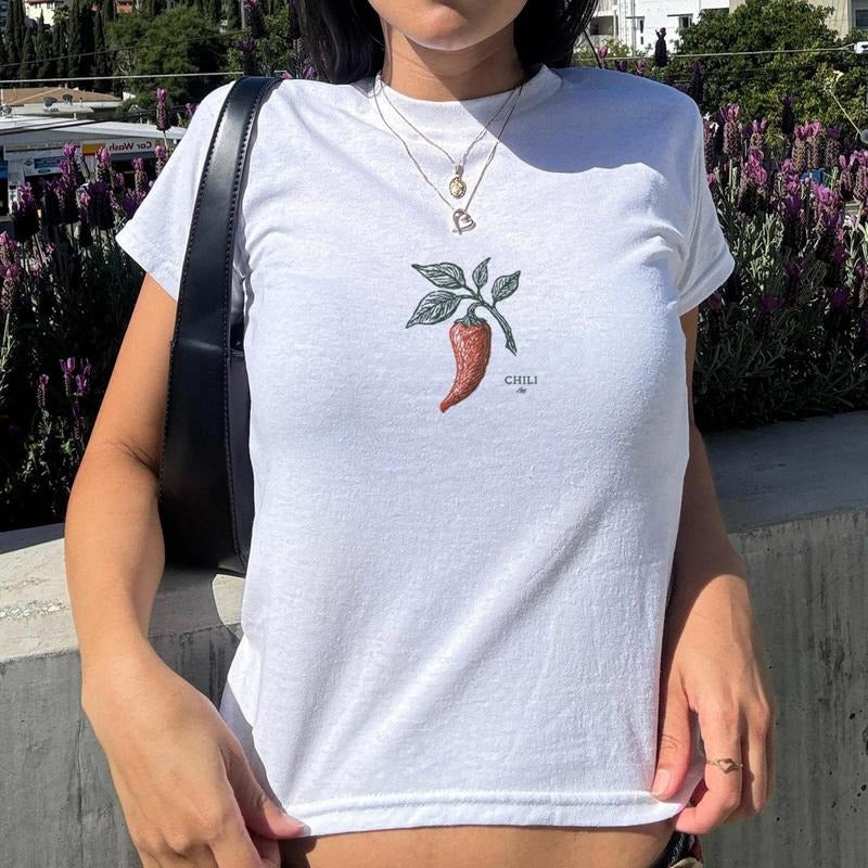 Chili Baby Tee, 2000s Cropped Fruit T-Shirt Y2K Style, Coquette Soft Girl Era Shirt, Gift Tiktok Clean Girl Pinterest...