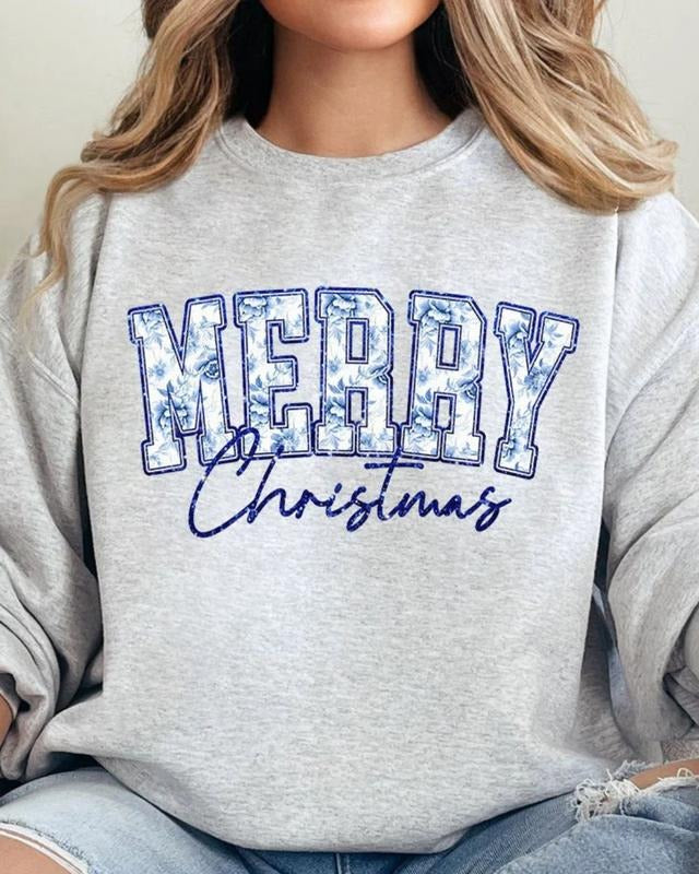 Chinoiserie Blue Merry Christmas Unisex NuBlend Crew Sweatshirt CHRISTMAS 2024 T-Shirts, Hoodie | PodTeesHub.com
