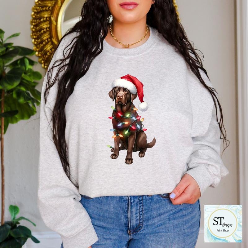 Chocolate Lab Christmas Sweatshirt - Festive Holiday Wear with Durable Ink Print & Breathable Fabric Available in Sizes S...
