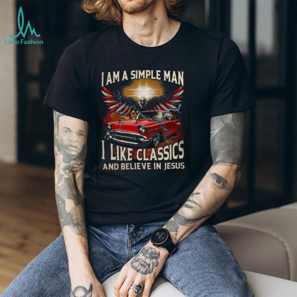 Christian Classic Car Eagle Simple Man Faith Cross Shirt