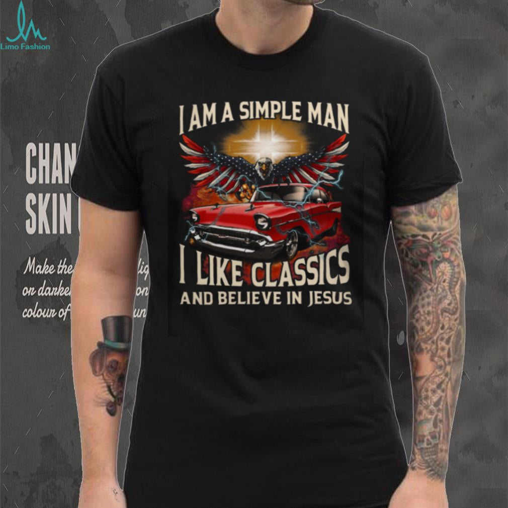 Christian Classic Car Eagle Simple Man Faith Cross Shirt