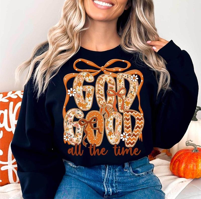 Christian God Is Good All The Time Fall Vibes Coquette Bow Sweatshirt, Thankful Floral Fall Autumn Tee, Cozy Season...