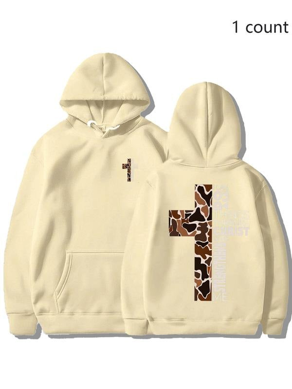 Christian Hoodie with Camo Cross Design, Philippians 4:13 Scripture, Comfortable Fitted Fit, Ideal for Faithful Believers...