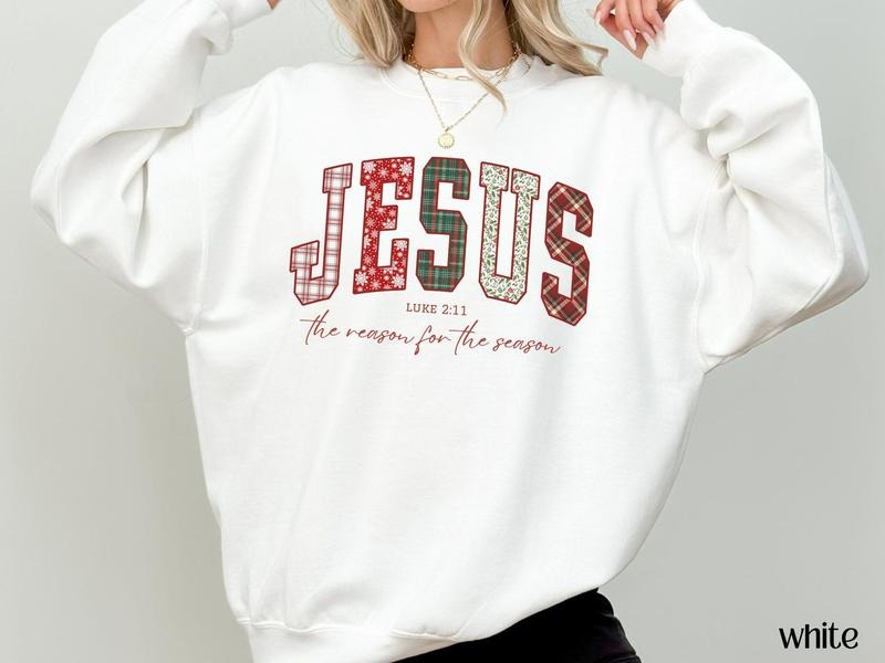 Christian Jesus Checkered Christmas Vibes Sweathirt, Christmas Bible Verse Faith Apparel Gifts, Jesus The Reason For The...
