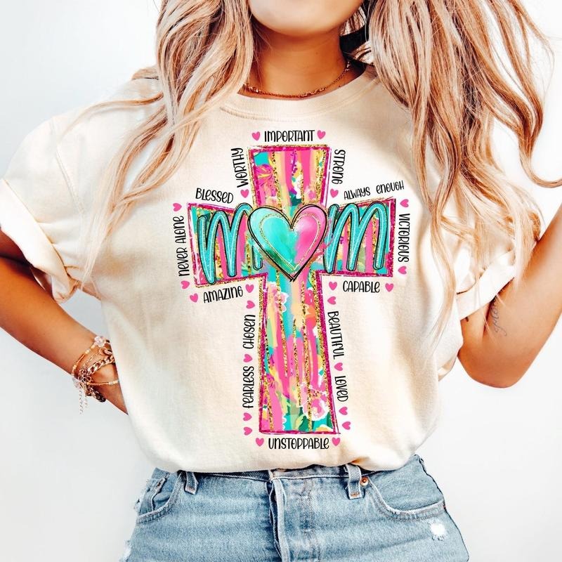 Christian Mom Strong Worthy Beautiful Loved T-shirt, Brushtroke Mama Religious Bible Verse Tee, Jesus Faith Apparel,...