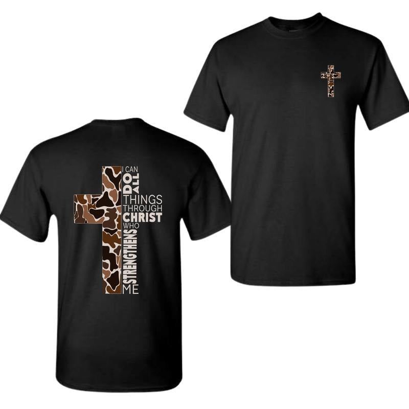 Christian T-Shirt, Camo Cross Design With Philippians 4:13 Verse, Perfect For Faithful Believers And Outdoorsmen Hoodie,...