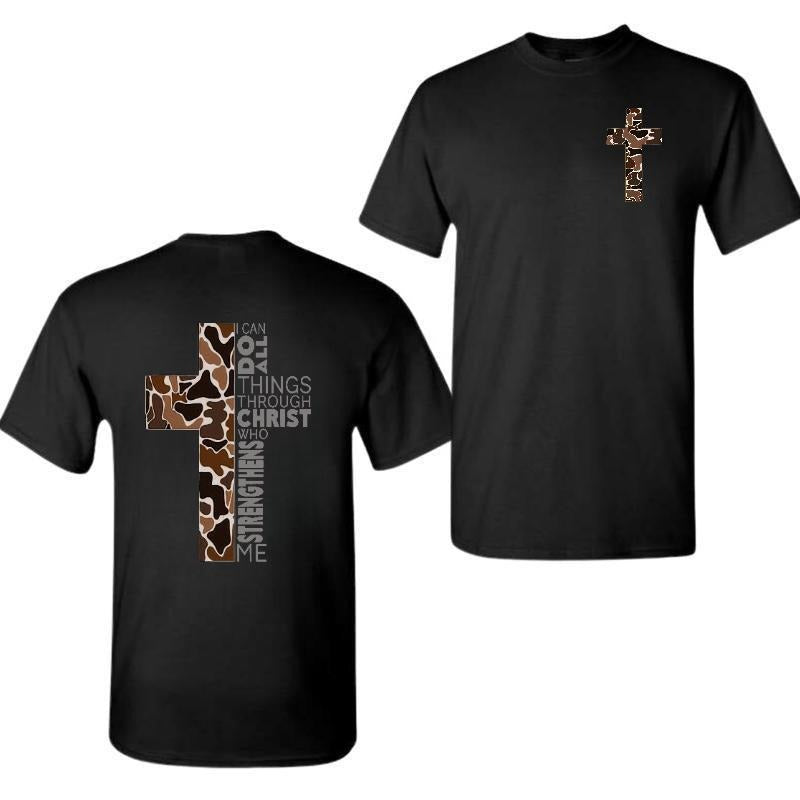 Christian T-Shirt, Camo Cross Design With Philippians 4:13 Verse, Perfect For Faithful Believers And Outdoorsmen style 02...