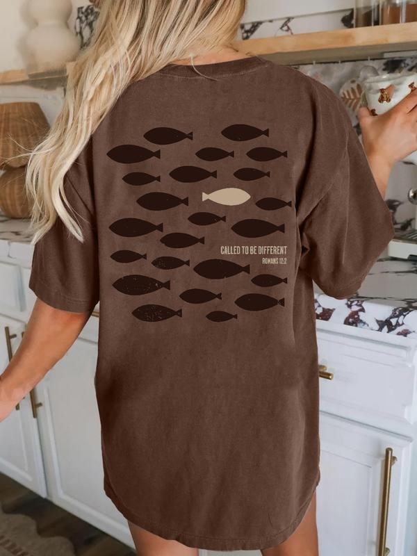 Christian Women's Loose T-Shirt with Romans 12:2 Fish Pattern, All Seasons Wear, Church Worship and Daily Devotion...