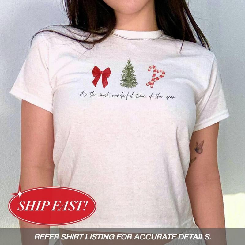 Christmas Baby Tee, Cute Holiday Shirt, Y2K Christmas Top, Most Wonderful Time Graphic Tee, Festive Aesthetic Shirt,...