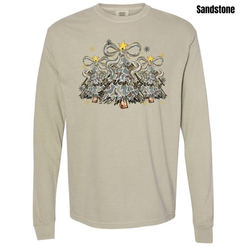 Christmas Camo Trees Comfort Colors Long Sleeve T-Shirt 'NLB' Hoodie, Sweatshirt | PodTeesHub.com