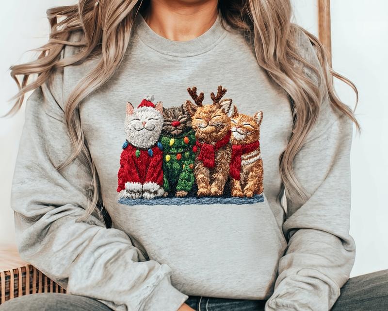 Christmas Cats Crewneck Christmas Sweatshirt. l Everyday Christmas Unisex Pullover Crewneck Sweatshirt. T-Shirts, Hoodie