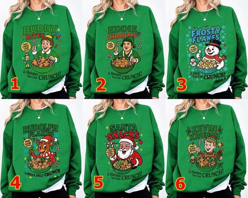 Christmas Cereal Crewneck Sweatshirt, Cereal Christmas Movies Sweater, Retro Christmas Movies Shirts, Christmas Charm...
