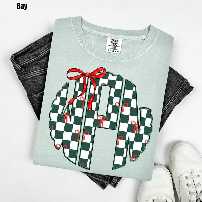 Christmas Checker Monogram Comfort Colors T-Shirt 'NLB' Hoodie, Sweatshirt | PodTeesHub.com