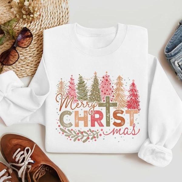 Christmas Christian Cross Crewneck Sweatshirt, Merry Christmas Sweater, Xmas Gift, Full Sizes, Full Colors T-Shirts, Hoodie