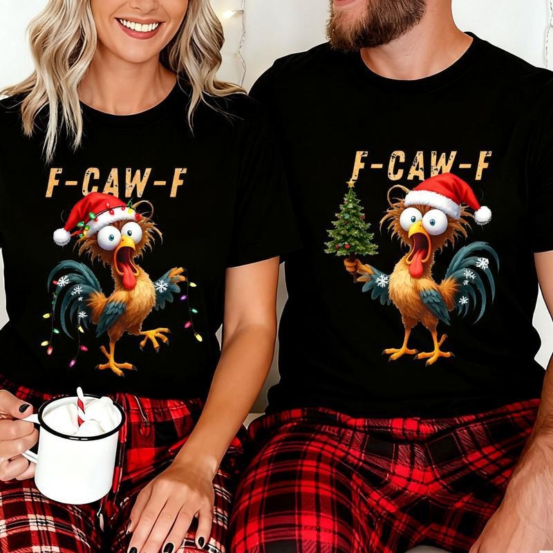 Christmas Couple Matching F-CAW-F T-shirt, Funny F-CAW-F Rooster Themed Tee, Holiday Gifts, Xmas Gift for Couple, Festive...